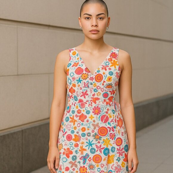 HARVE BENARD Colorful Sleeveless SunDress Ladies Size 16  Bloomcore Midi Fairy - Picture 1 of 7